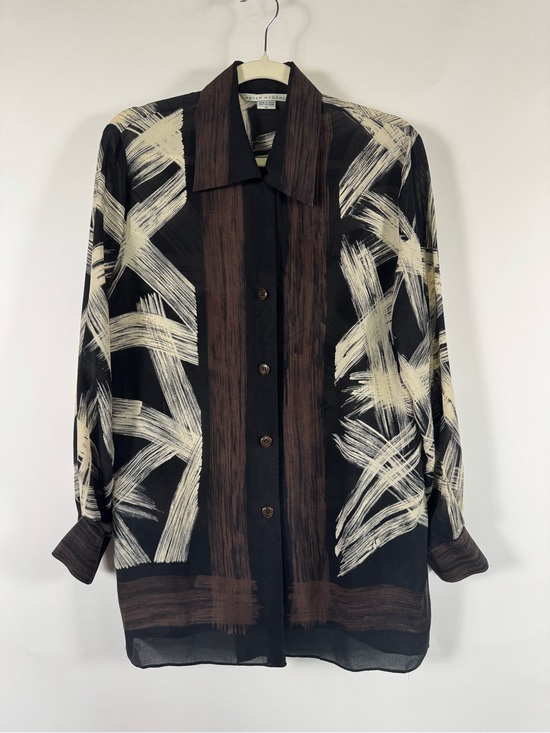 Peter Nygard Tops - Peter Nygard 100% Silk Button Down Blouse VTG Abstract Artsy Modern Minimalist